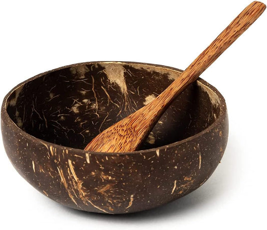 Polished Coconut Bowl and Wooden Spoon Set