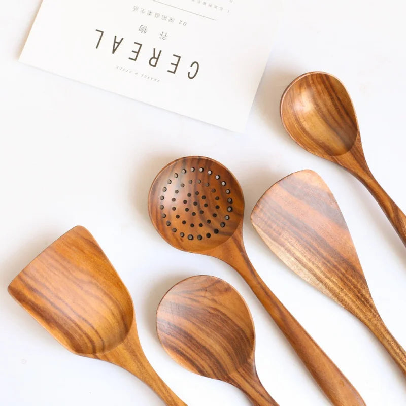 Natural Teak Wooden Kitchen Utensil Set