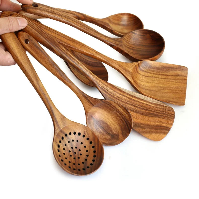 Natural Teak Wooden Kitchen Utensil Set