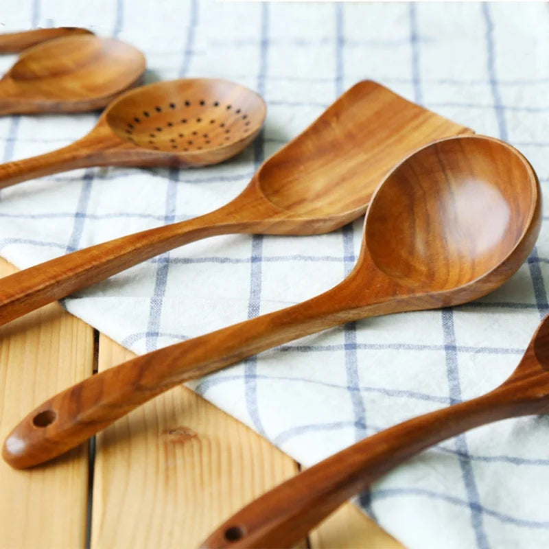 Natural Teak Wooden Kitchen Utensil Set